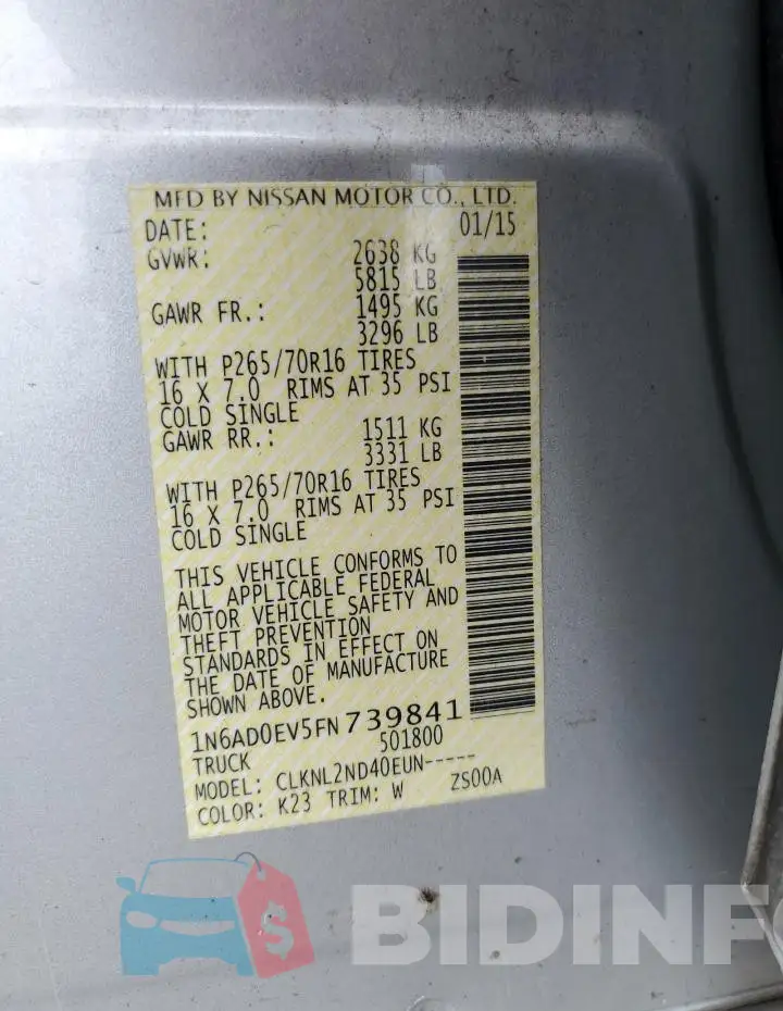 1N6AD0EV5FN739841 Photo# 13