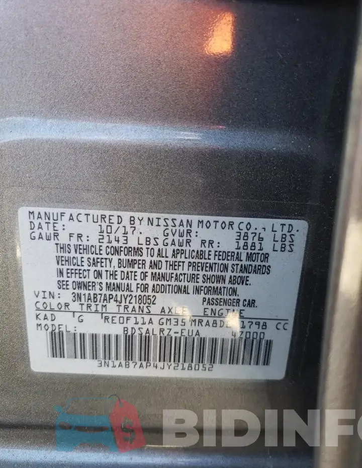 3N1AB7AP4JY218052 Photo# 12