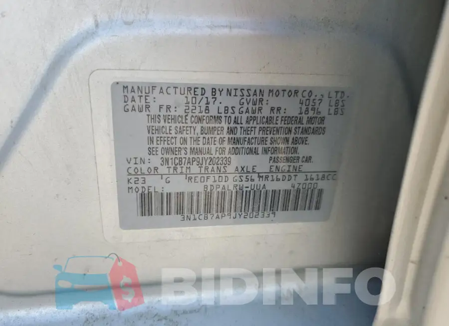 3N1CB7AP9JY202339 Photo# 13