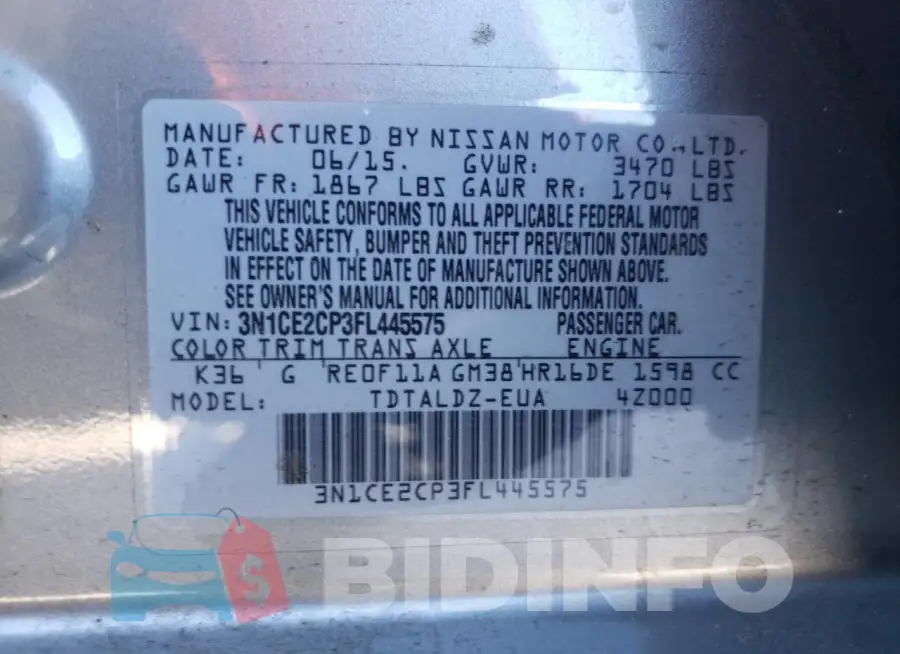 3N1CE2CP3FL445575 Photo# 13