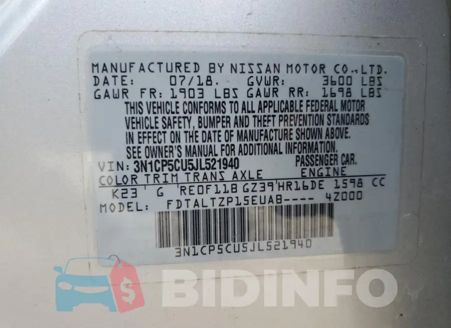 3N1CP5CU5JL521940 Photo# 13