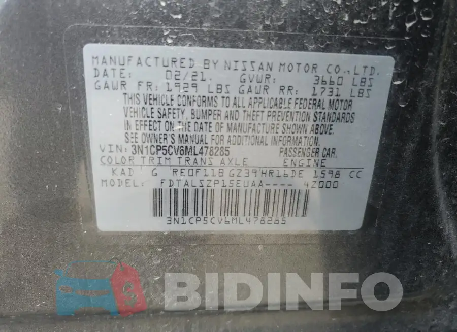 3N1CP5CV6ML478285 Photo# 13