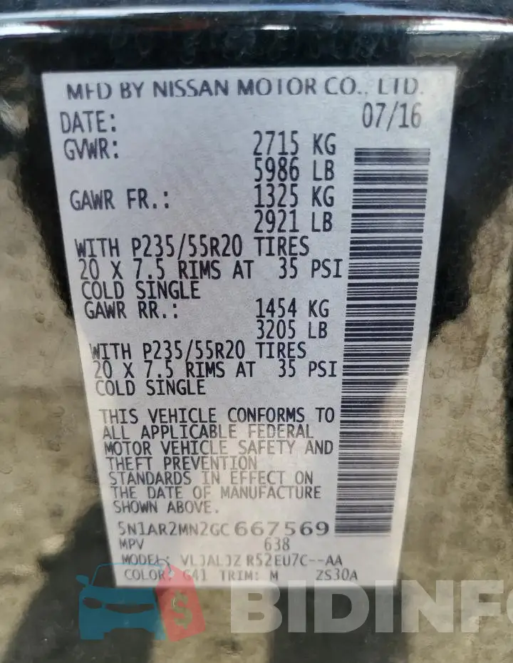 5N1AR2MN2GC667569 Photo# 13