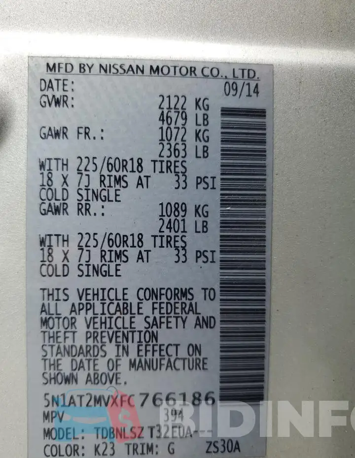 5N1AT2MVXFC766186 Photo# 13