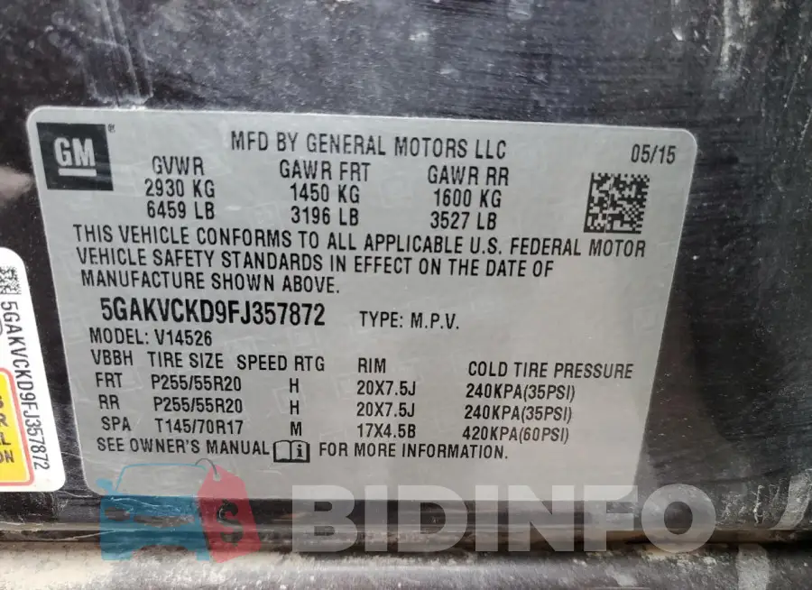 5GAKVCKD9FJ357872 Photo# 14