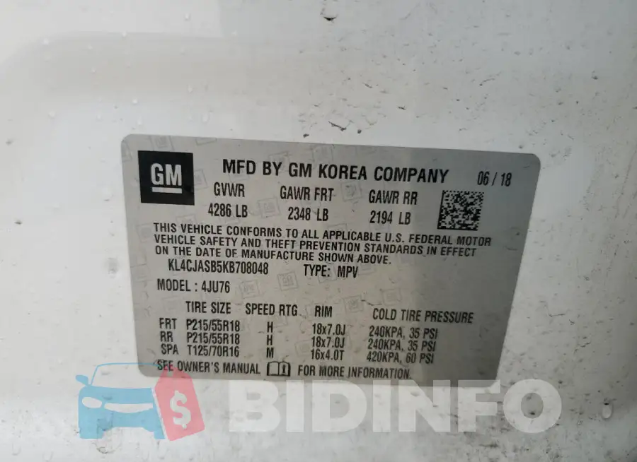 KL4CJASB5KB708048 Photo# 13