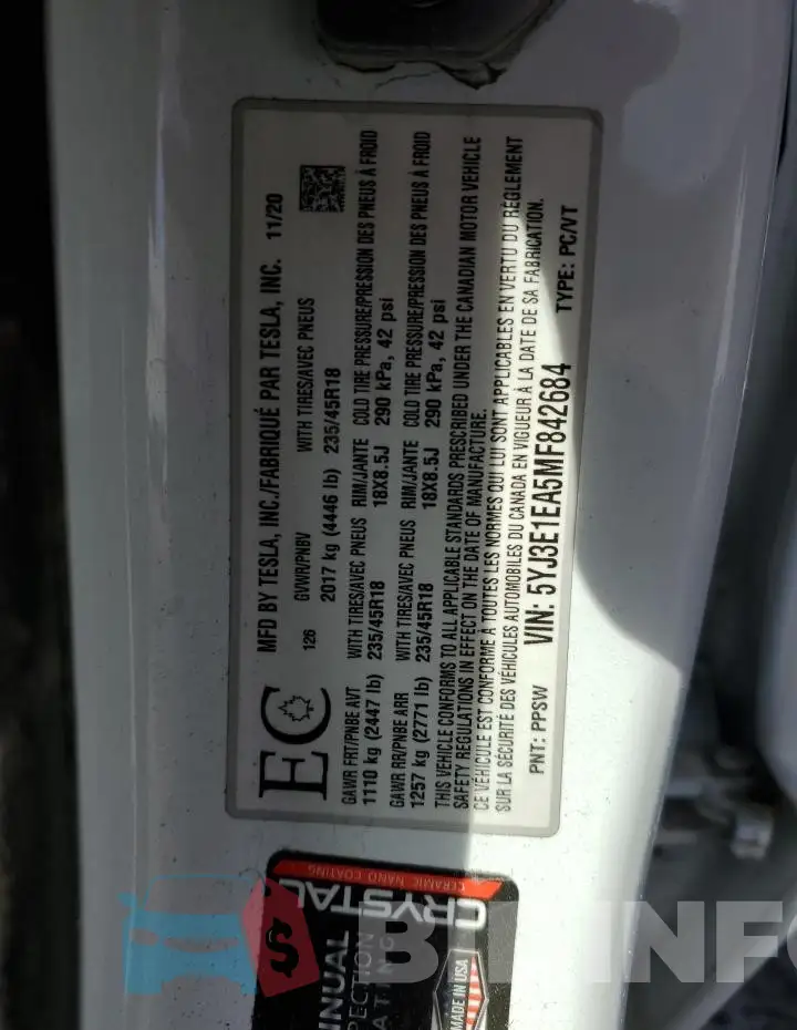 5YJ3E1EA5MF842684 Photo# 13