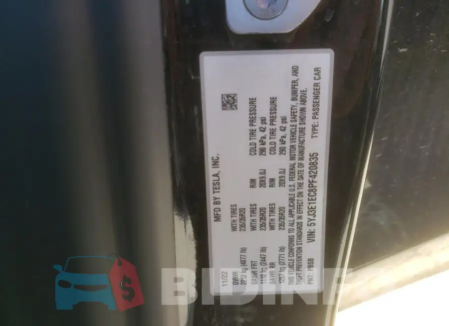 5YJ3E1EC8PF420835 Photo# 12