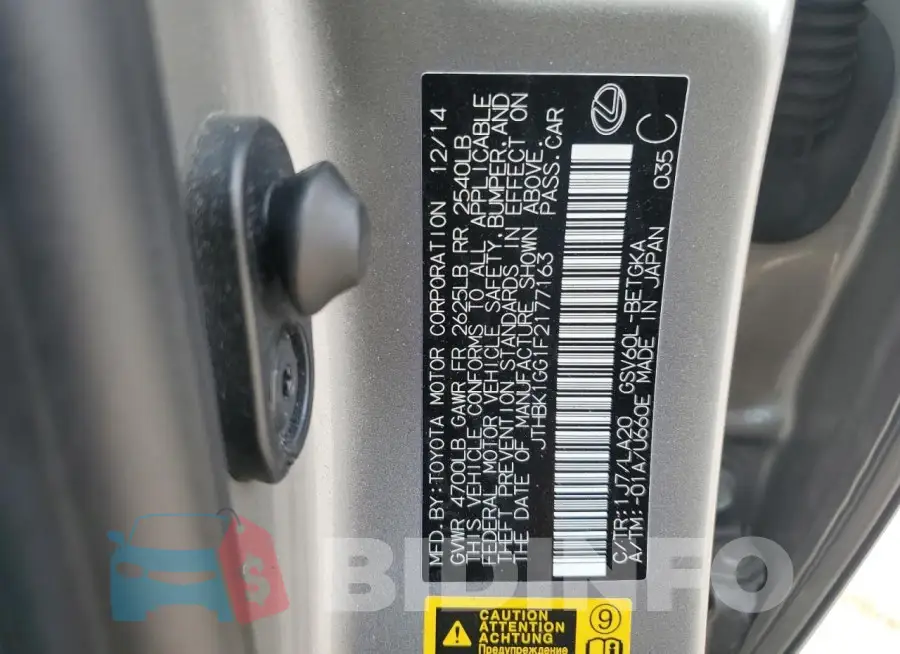 JTHBK1GG1F2177163 Photo# 13