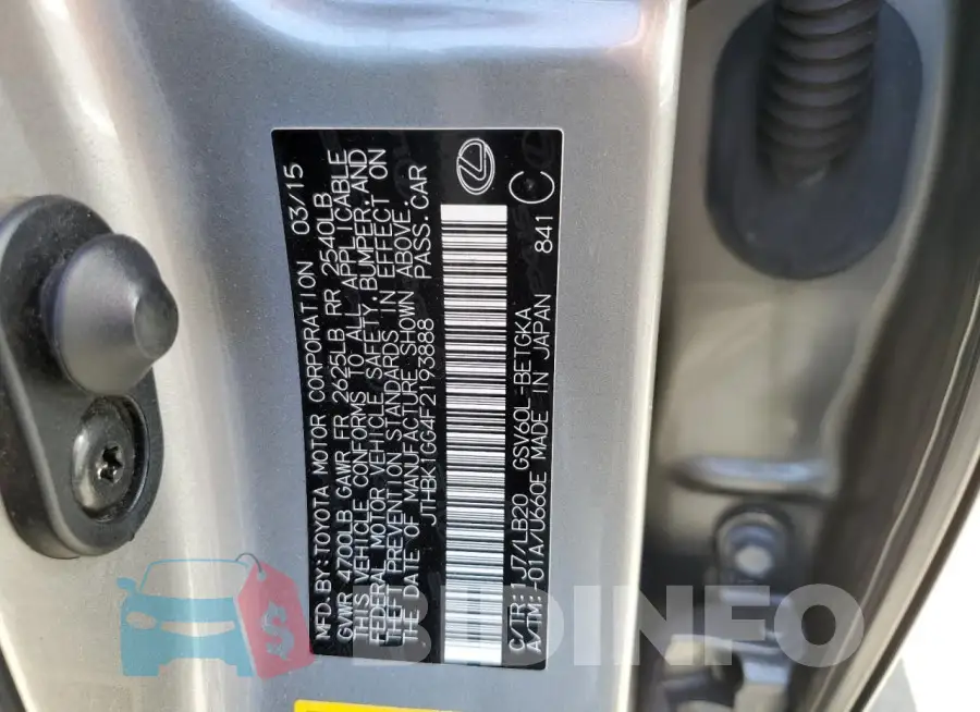 JTHBK1GG4F2193888 Photo# 12