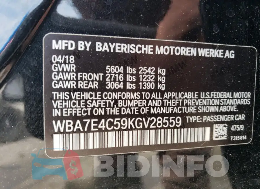 WBA7E4C59KGV28559 Photo# 12
