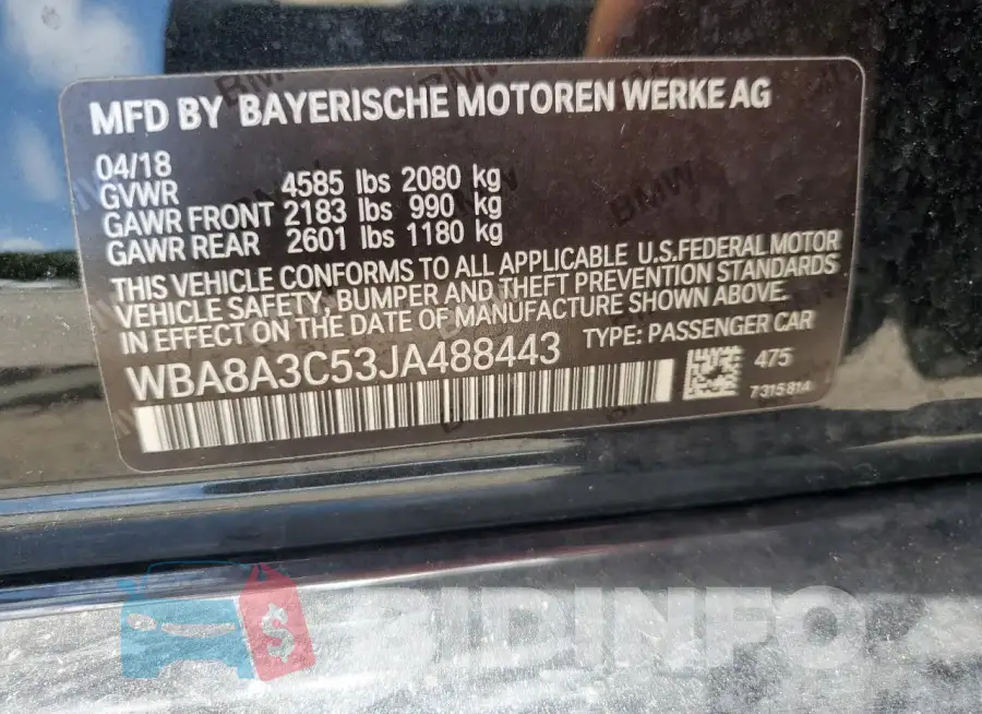 WBA8A3C53JA488443 Photo# 13