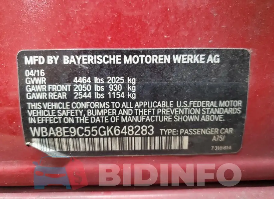 WBA8E9C55GK648283 Photo# 12