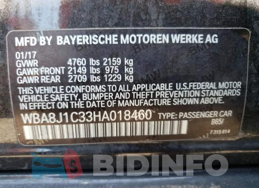 WBA8J1C33HA018460 Photo# 13
