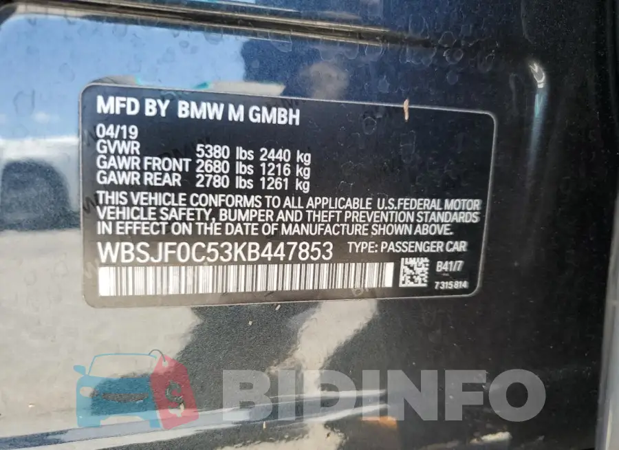 WBSJF0C53KB447853 Photo# 12