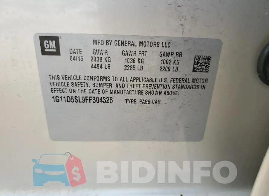 1G11D5SL9FF304326 Photo# 12