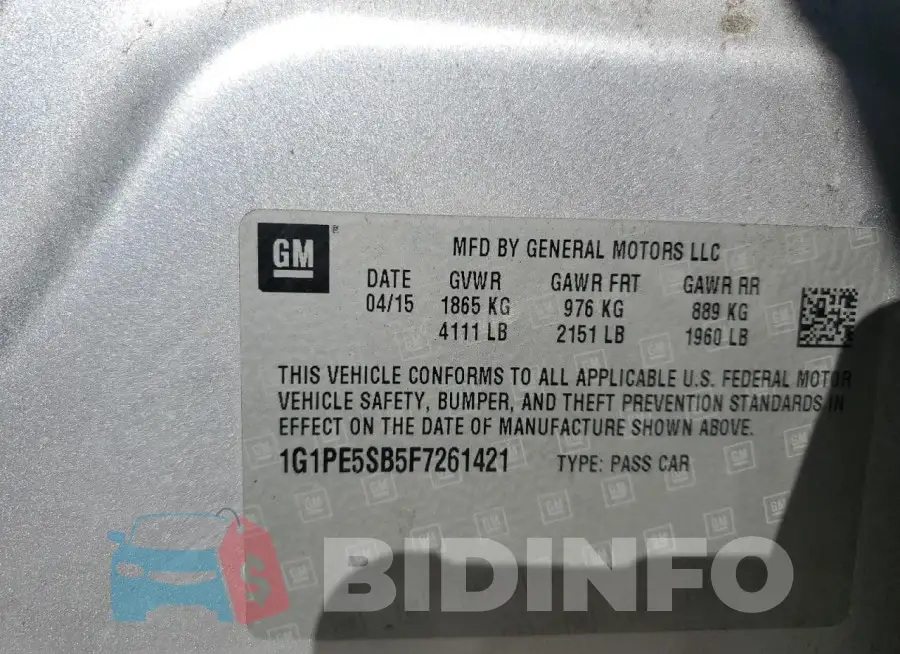 1G1PE5SB5F7261421 Photo# 12