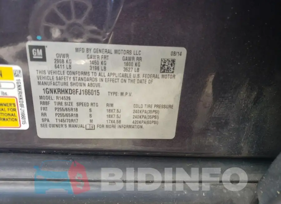 1GNKRHKD8FJ166015 Photo# 12
