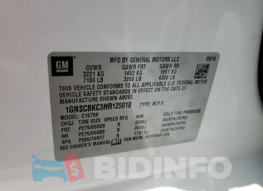 1GNSCBKC3HR125818 Photo# 13