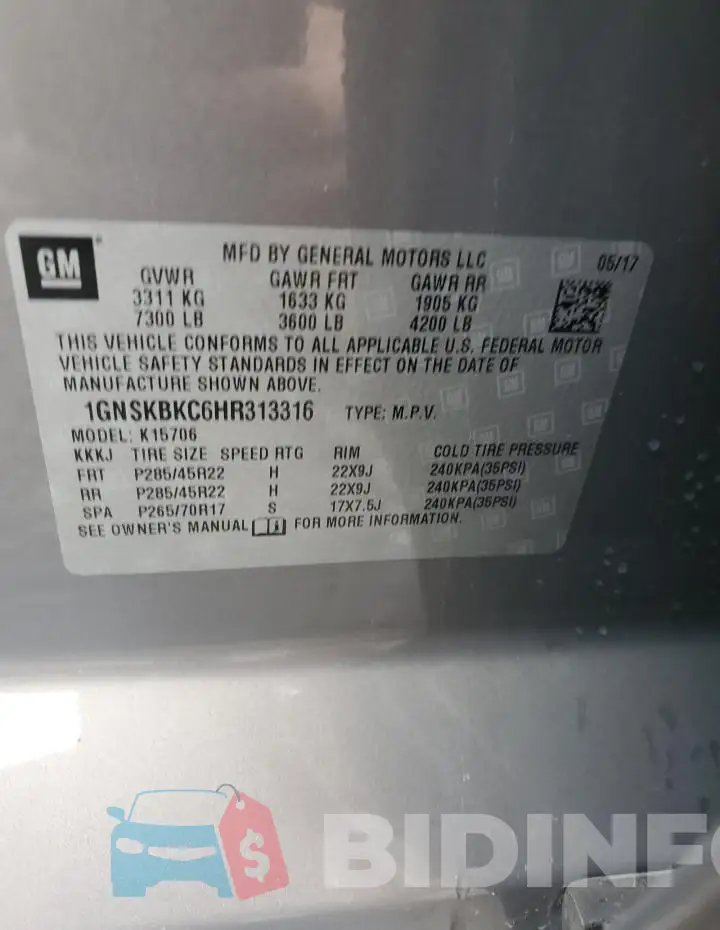 1GNSKBKC6HR313316 Photo# 13