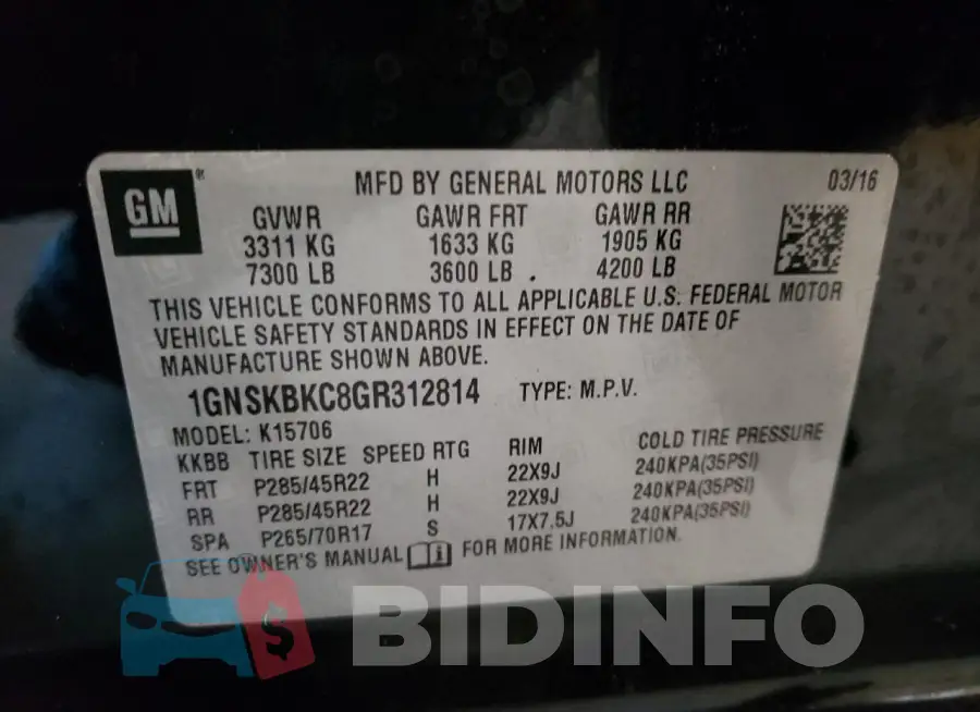 1GNSKBKC8GR312814 Photo# 13