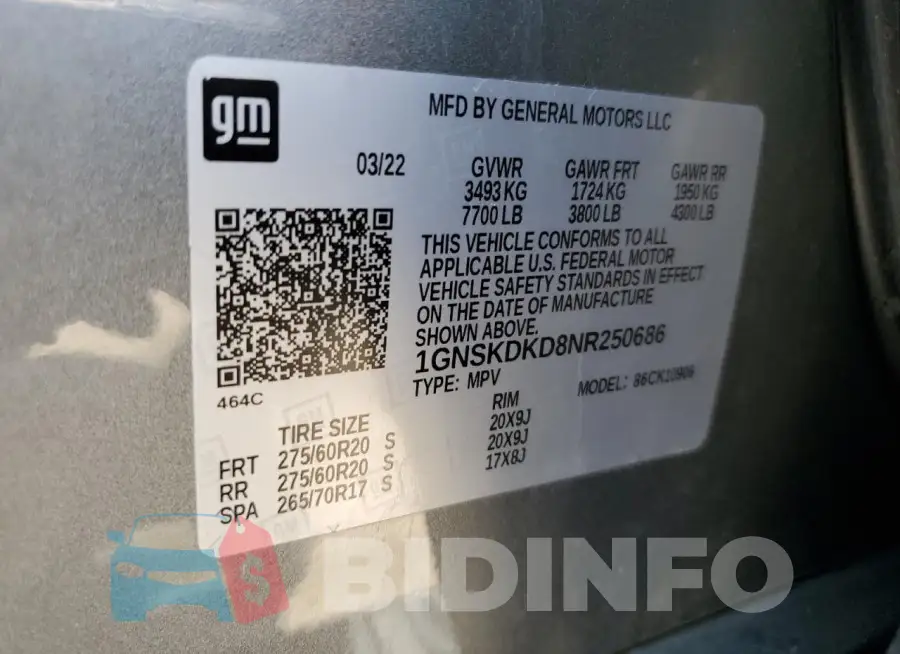 1GNSKDKD8NR250686 Photo# 13