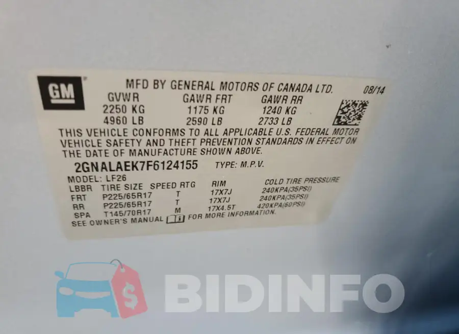 2GNALAEK7F6124155 Photo# 13