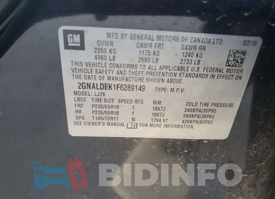 2GNALDEK1F6289149 Photo# 12