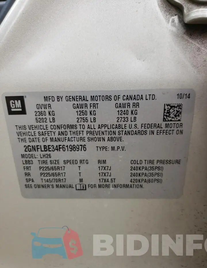 2GNFLBE34F6198976 Photo# 13