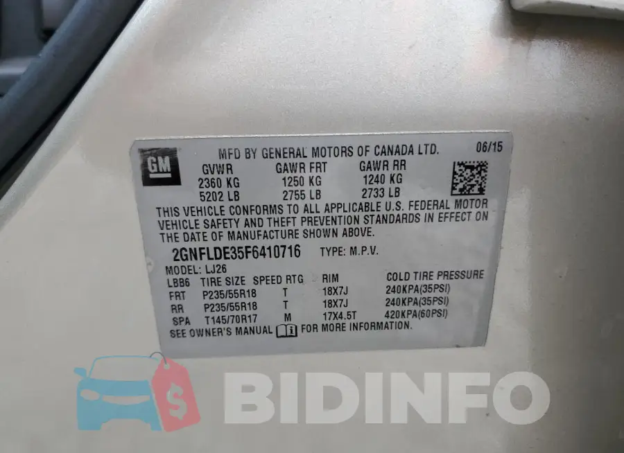 2GNFLDE35F6410716 Photo# 13