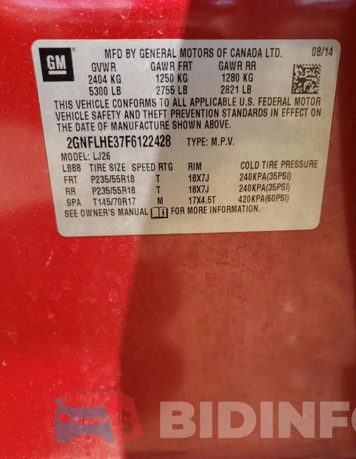 2GNFLHE37F6122428 Photo# 12