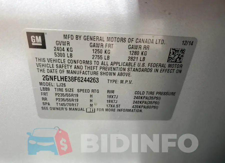 2GNFLHE38F6244263 Photo# 13