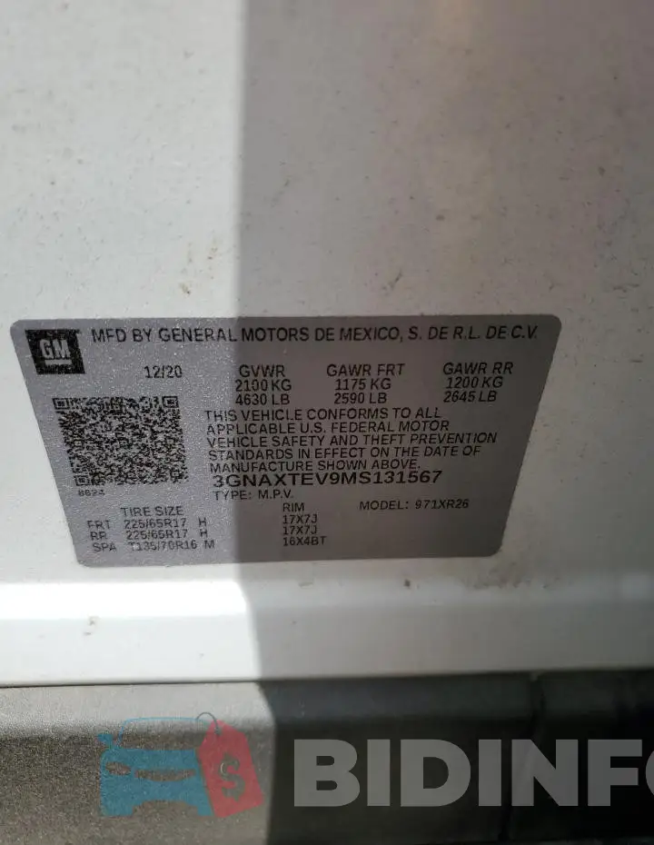 3GNAXTEV9MS131567 Photo# 14