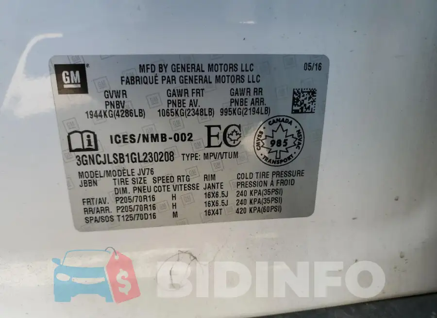 3GNCJLSB1GL230208 Photo# 12