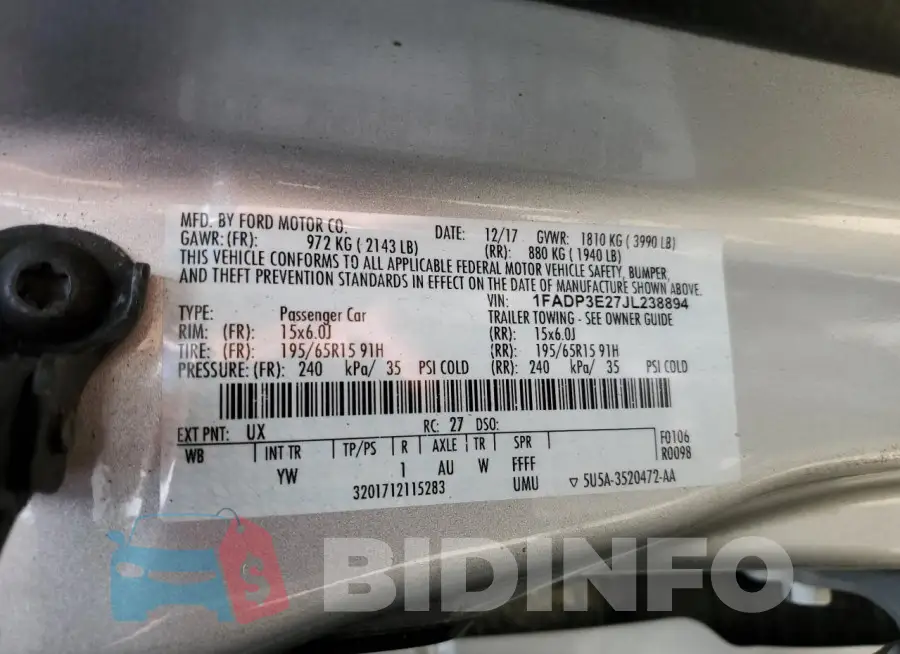 1FADP3E27JL238894 Photo# 12