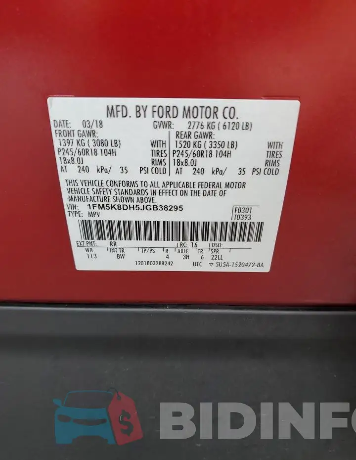 1FM5K8DH5JGB38295 Photo# 13