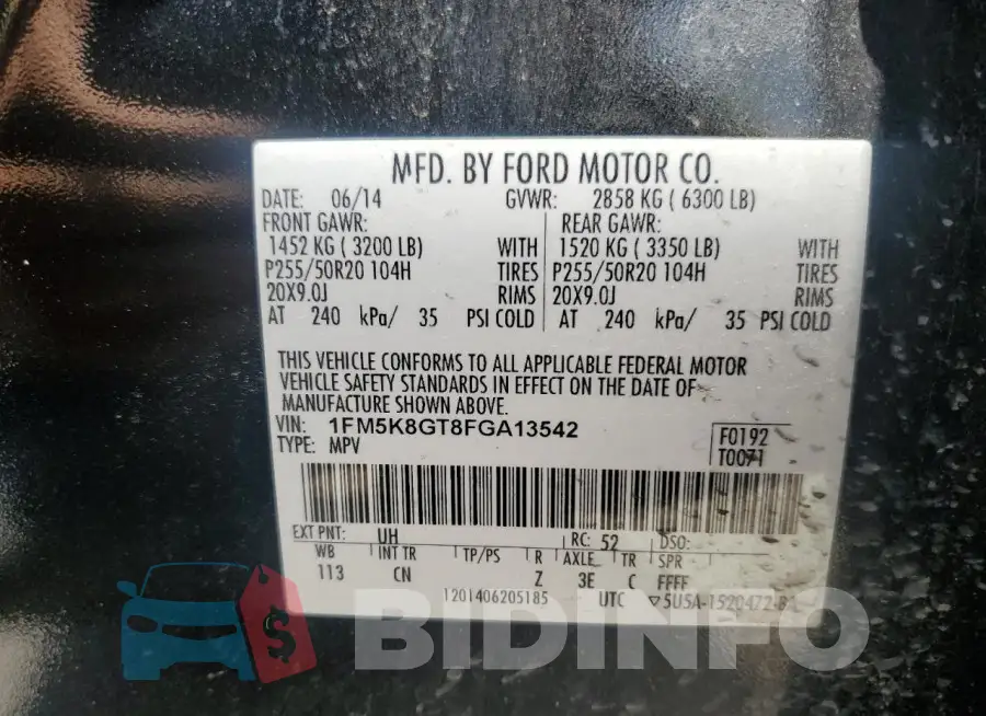 1FM5K8GT8FGA13542 Photo# 13