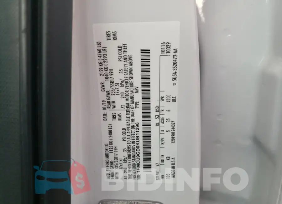 1FMCU9GD0KUB11296 Photo# 12