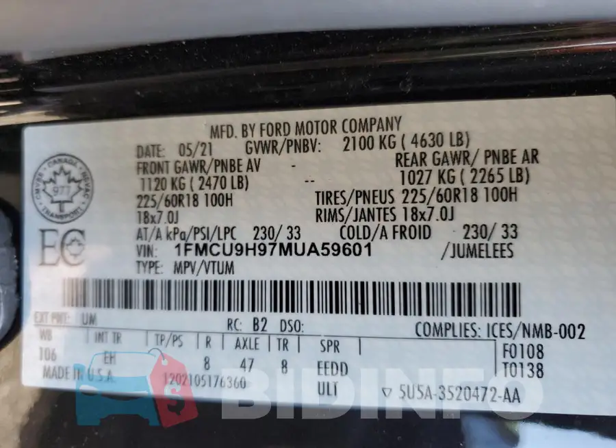 1FMCU9H97MUA59601 Photo# 13