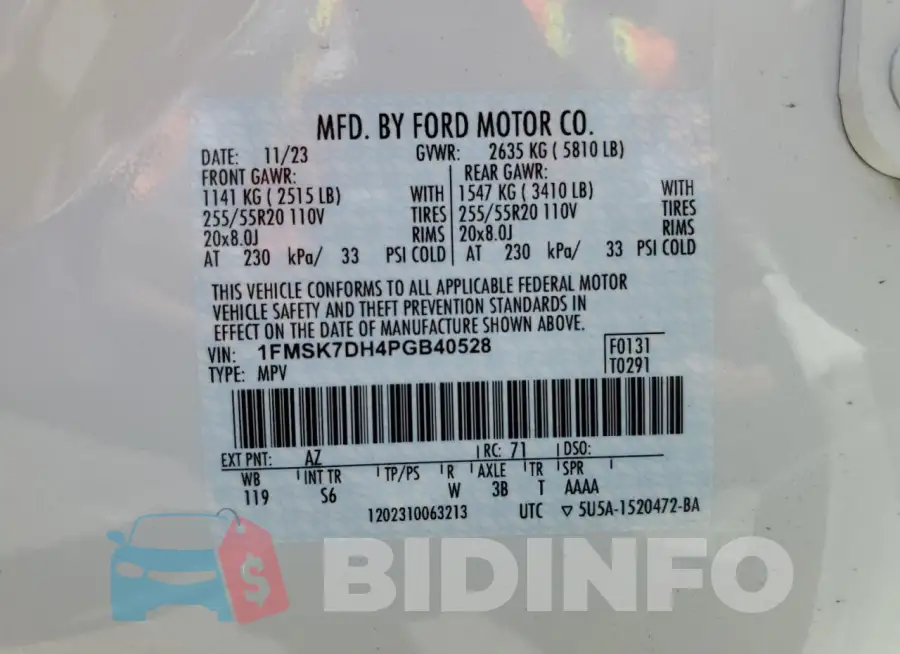 1FMSK7DH4PGB40528 Photo# 14