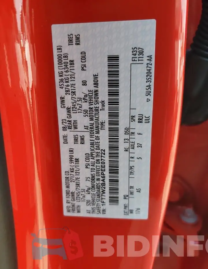 1FT7W2BA6PEE07722 Photo# 12