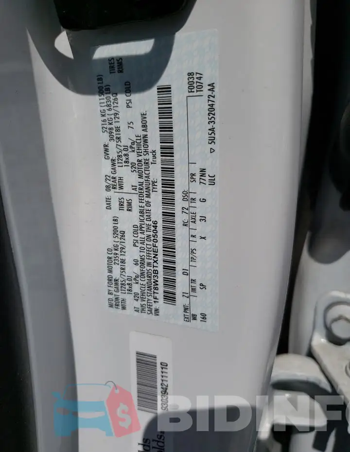 1FT8W3BTXNEF05046 Photo# 13