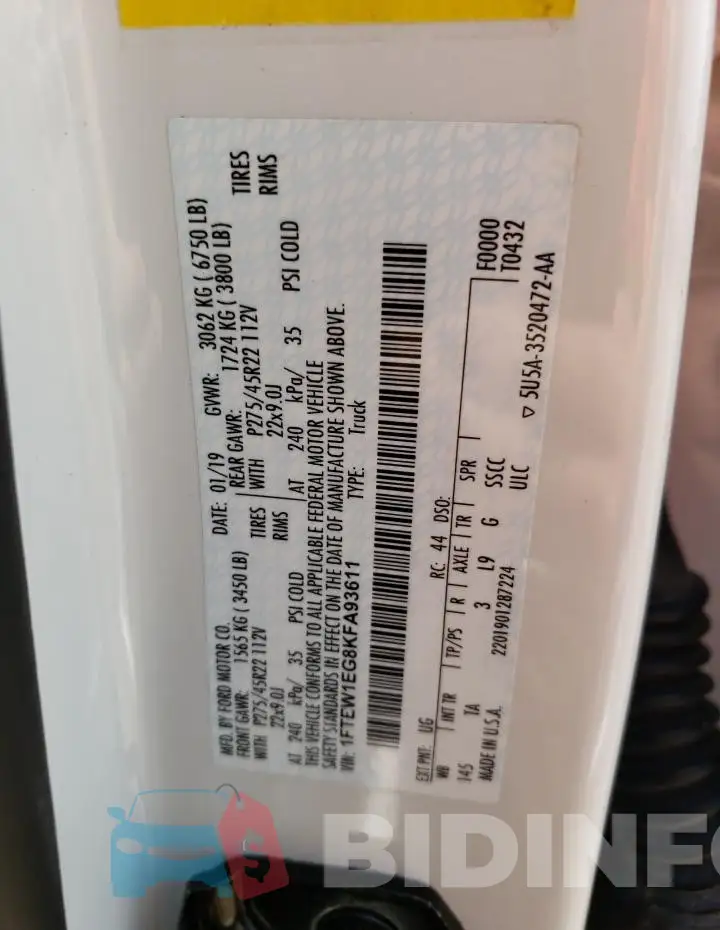 1FTEW1EG8KFA93611 Photo# 12