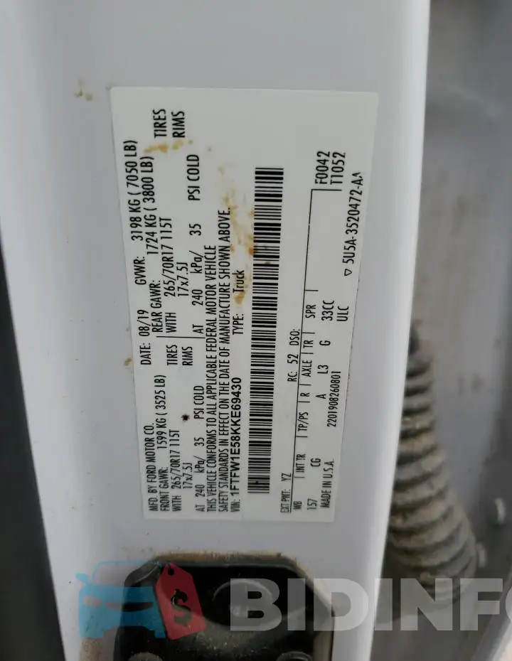 1FTFW1E58KKE69430 Photo# 12