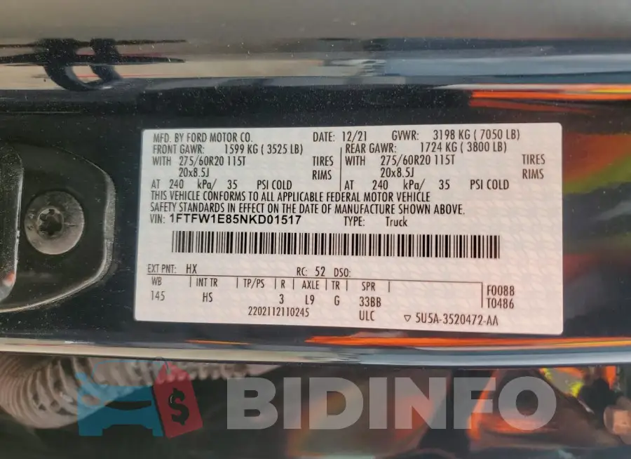 1FTFW1E85NKD01517 Photo# 12