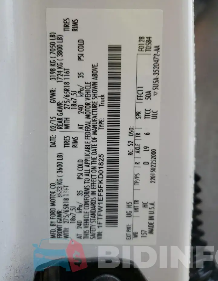 1FTFW1EF5FKD01825 Photo# 12
