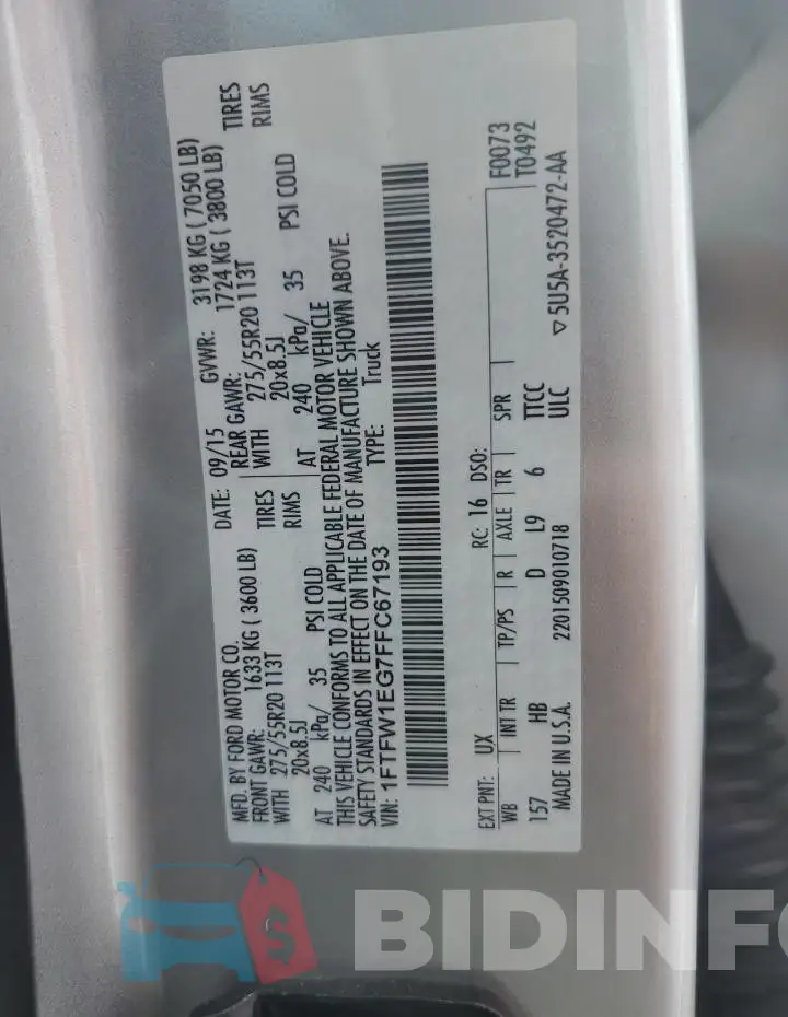 1FTFW1EG7FFC67193 Photo# 13