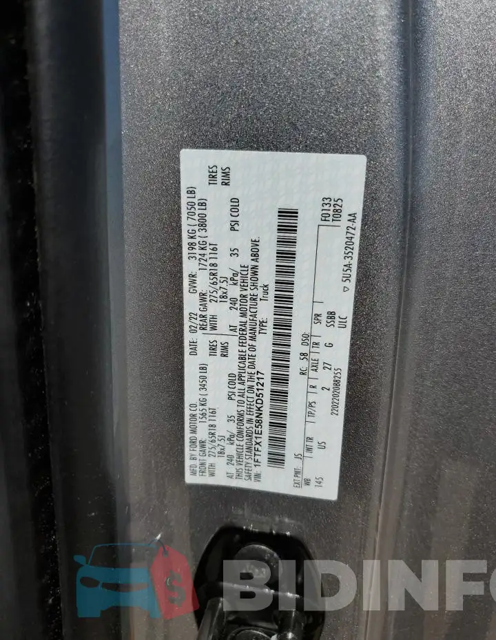 1FTFX1E58NKD51217 Photo# 12