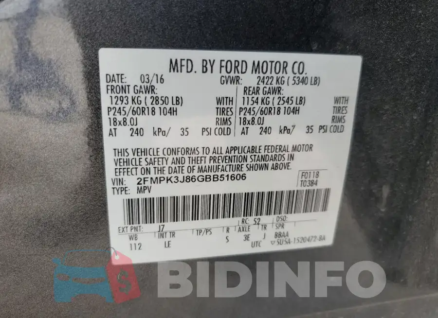 2FMPK3J86GBB51606 Photo# 13