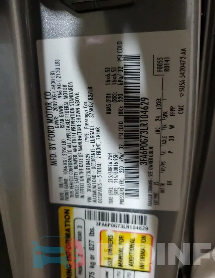 3FA6P0G73LR104629 Photo# 12